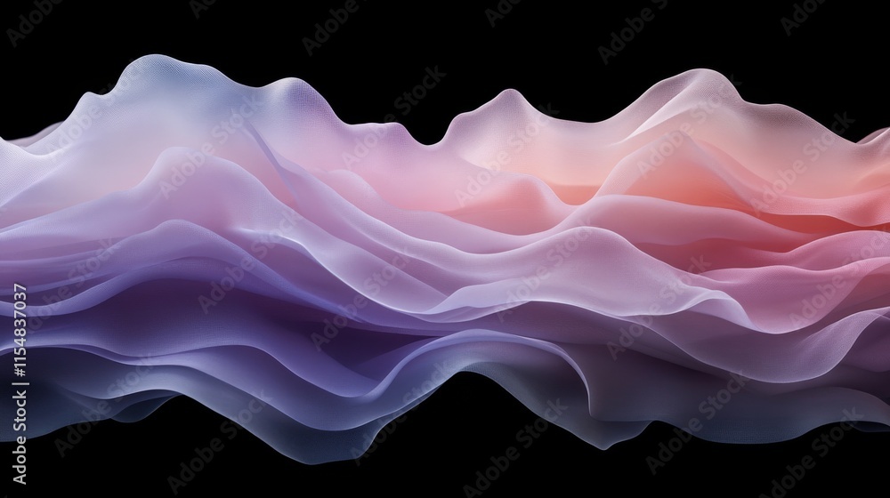Leinwandbilder a wide-angle view depicts a flowing digital wave of soft blue and white points and lines against a d