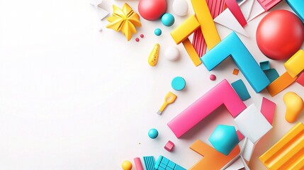 Colorful 3D Illustration with Geometric Elements on White Background