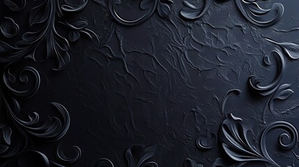 Intricate Black Textured Background with Elegant Floral Patterns