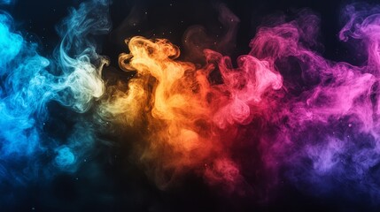 Fototapeta premium A burst of vibrant colored smoke in rainbow hues, twisting and expanding against a dark black backdrop 