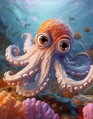 Octopus in water cartoon 