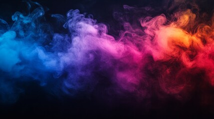 Fototapeta premium A plume of colorful smoke, transitioning between blue, pink, and purple hues, floating on a dark black backdrop