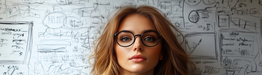 Fototapeta premium Businesswoman with paper and pen, drawing a marketing plan, strategic thinking and business planning concept
