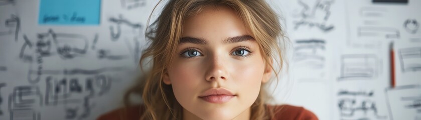 Obraz premium Businesswoman with paper and pen, drawing a marketing plan, strategic thinking and business planning concept