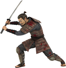 Fototapeta premium Powerful samurai man character clipart showcasing traditional warrior pose and combat stance.