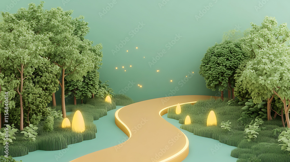 Aufkleber exploring enchanted forest pathway nature scene 3d render calm environment serene viewpoint imaginat