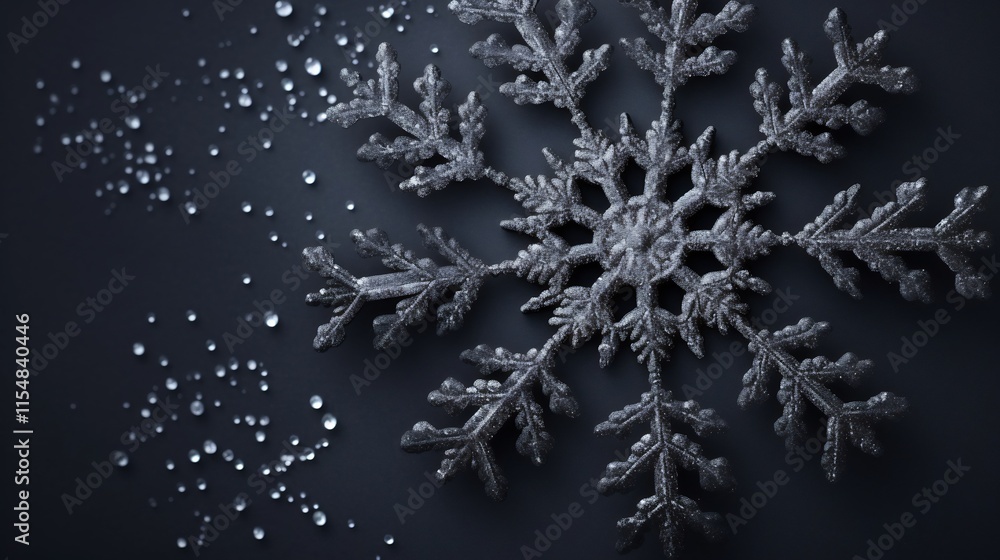 Poster breathtaking close up view of an intricate delicate snowflake crystal with mesmerizing geometric pat