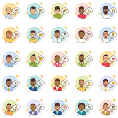 Set of Thinking Bubbles Male icons