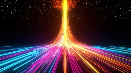 Vibrant light trails create a dynamic effect in a dark space during nighttime hours