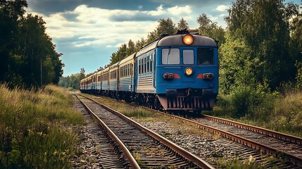 Obraz premium Vintage Train Through Forest. Scenic Railroad Journey.