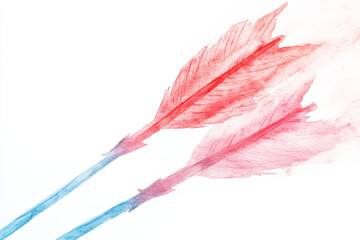 Watercolor Cupid's Arrows: Red and Blue Feathers