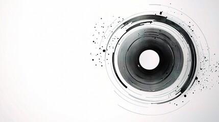 Abstract Black Circle on White Background with Dynamic Rings