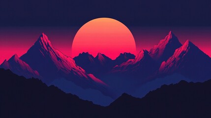 Fototapeta premium Majestic Silhouette of Mountains Against a Gradient Sky at Dusk