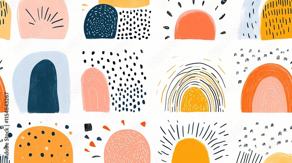 Poster geometric rainbow pattern collection with seamless design elements