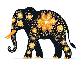 Obraz premium decorative elephant art, floral decorative elephant pattern, golden decorative elephant art print ,golden decorative elephant with floral mandala pattern, traditional Asian elephant art 