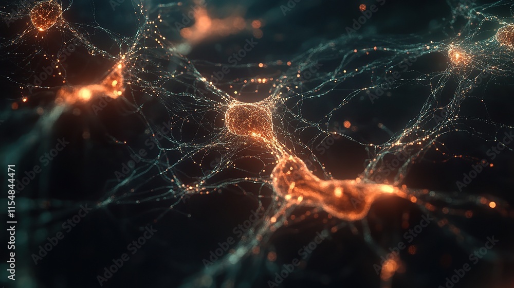 Poster abstract neural network data visualization with interconnected nodes