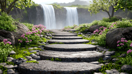Obraz premium Stone steps leading to a waterfall.