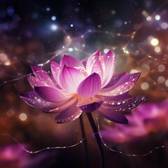 Pink Lotus Flower with Stars and Lights Background