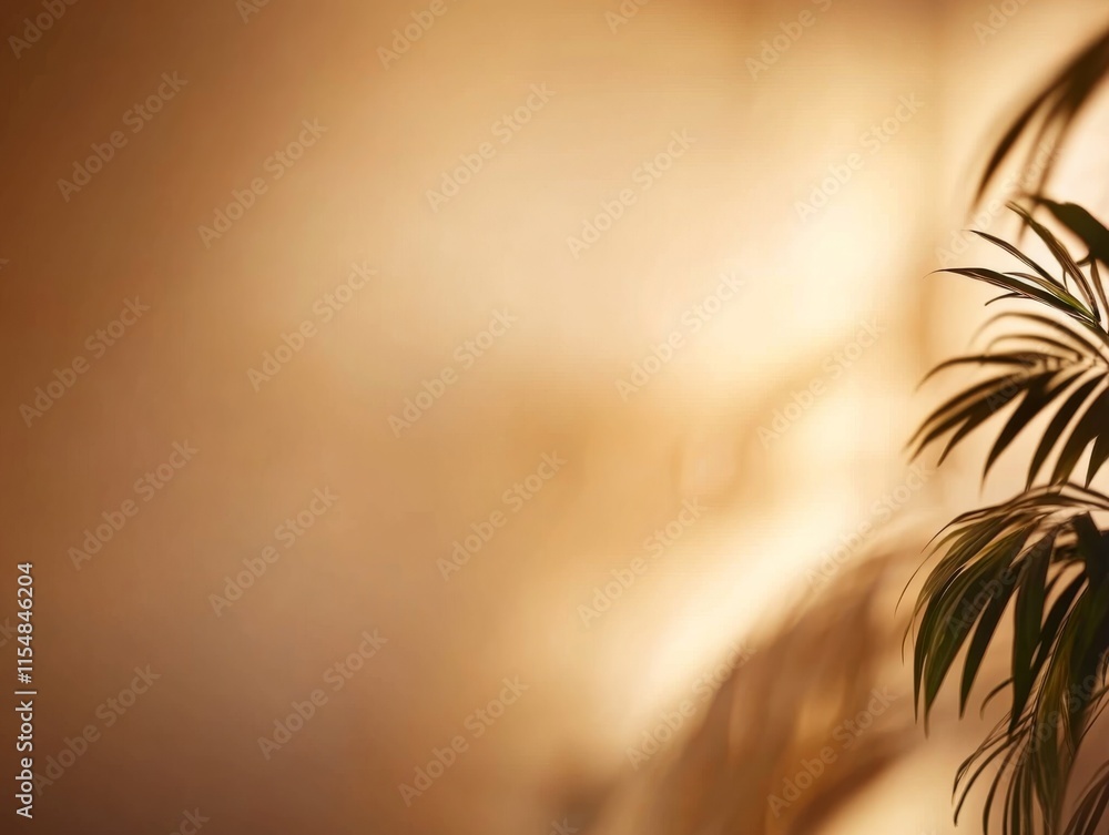 Poster delicate shadows of palm tree leaves create an intricate pattern on a light cream wall, showcasing t