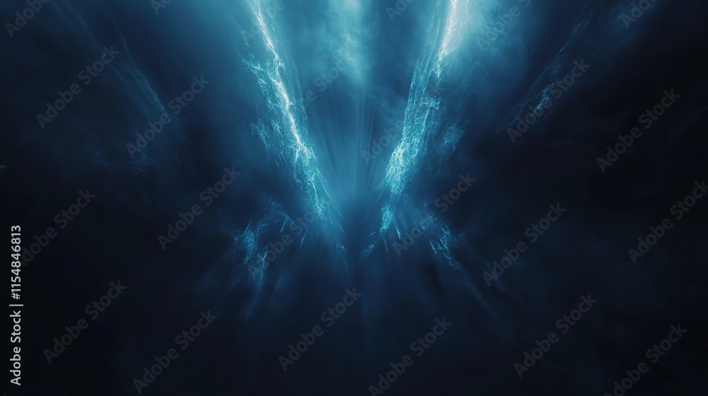 Poster Blue Light Rays Emanating from Central Point Creating Mystical Atmosphere