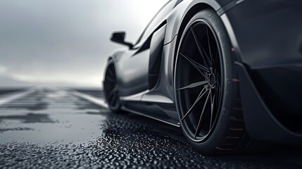 Textured close-up of a matte black sportscar splitter against asphalt