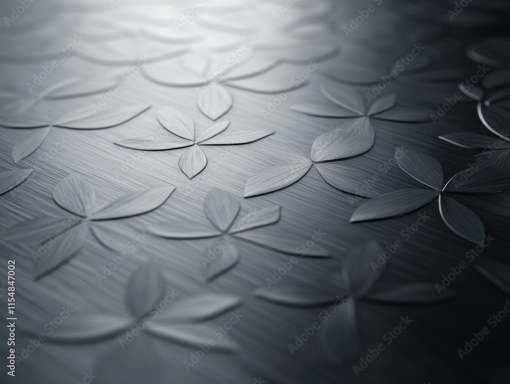 Poster close-up view of a polished metal plate reveals a beautifully engraved star pattern, accentuated by 