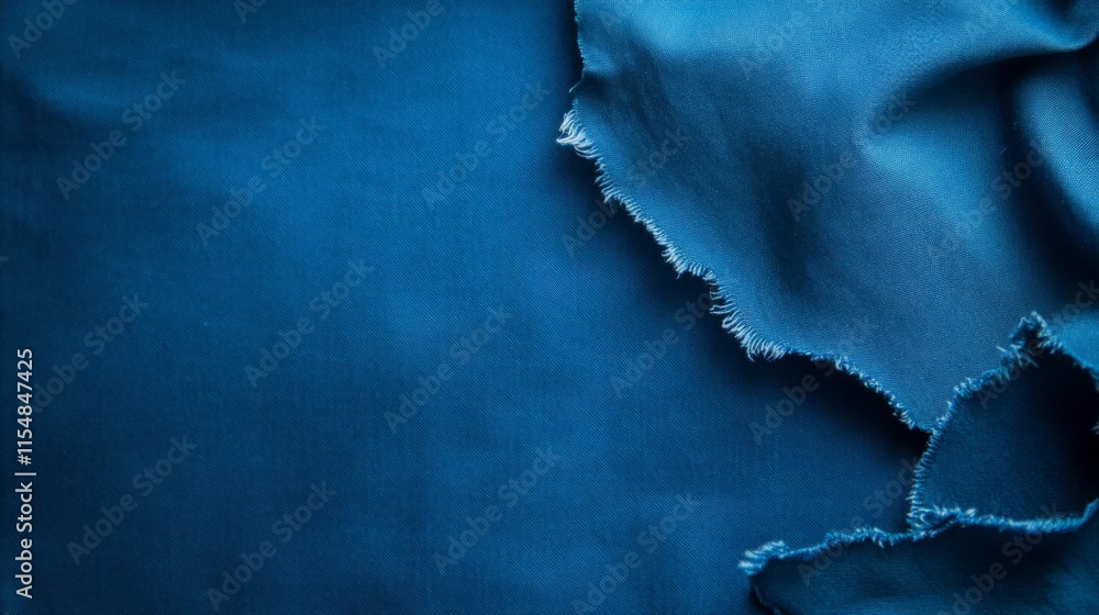 Poster Focusing on a frayed patch of denim highlighting rich indigo hues and intricate textures, this composition features a clear area for text on the left side