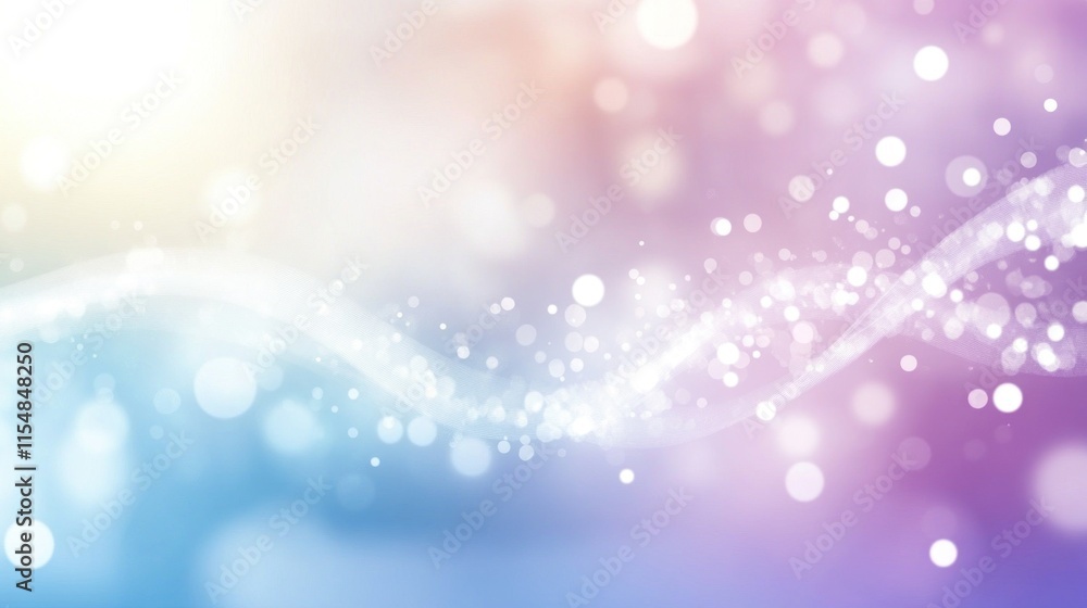 Poster abstract pastel wave background with bokeh lights.