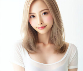 白いTシャツの美女
