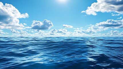 Fototapeta premium Vast Ocean Under a Sunny Sky. Concept of Freedom, Serenity, and Nature.