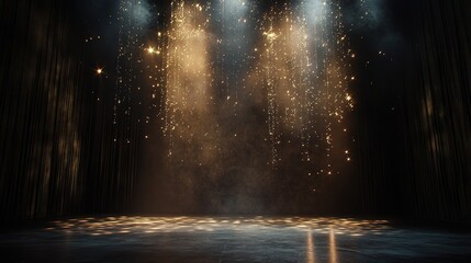 Spotlight Studio Background with Black Wallpaper and Sparkling Effects