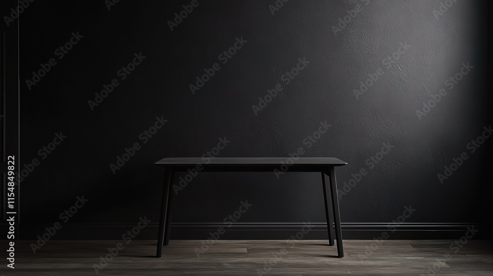 Poster minimalistic empty table against a dark wall background