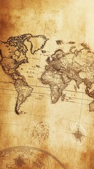 Fototapeta premium Antique World Map Showing Continents and Oceans