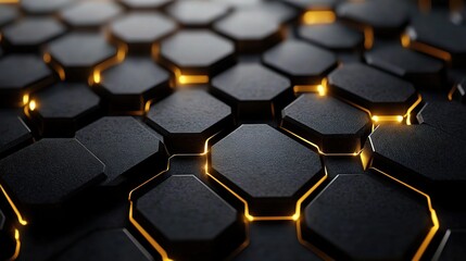 Obraz premium Abstract Black Metal Background with Hexagonal Patterns and Lights