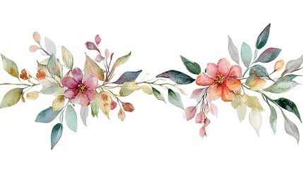 Elegant Watercolor Floral Border on White Background for Design