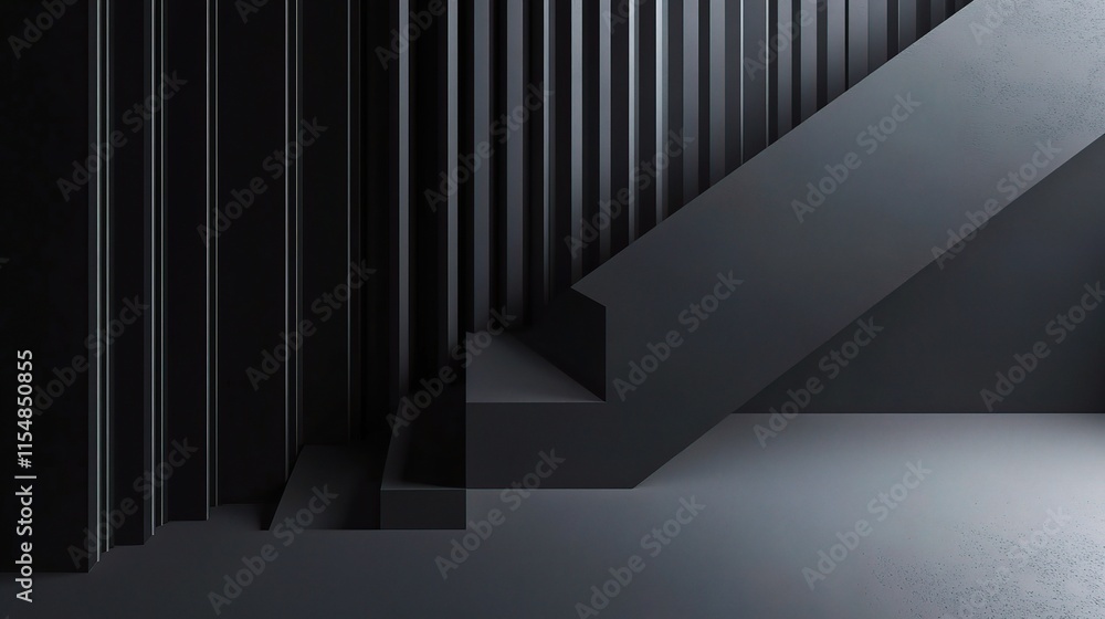 Poster dark hexagonal 3d textured background with grey and black elements