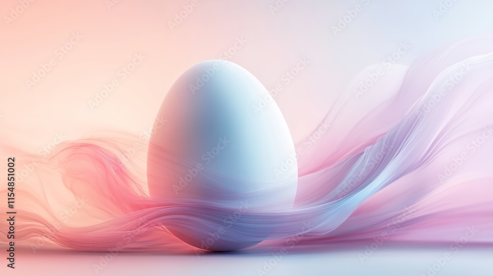 Poster abstract easter egg design with minimal lines and a soft pastel gradient background
