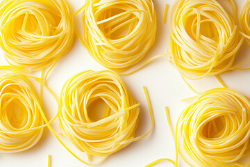 Selective focus pasta isolated on white background, Close up shot instant noodle on white, Fresh spaghetti pasta on white.