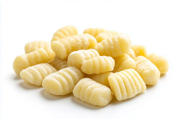 Selective focus pasta isolated on white background, Close up shot instant noodle on white, Fresh gnocchi pasta on white.