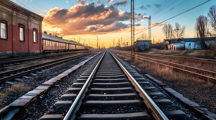 Fototapeta premium Train Tracks at Sunset