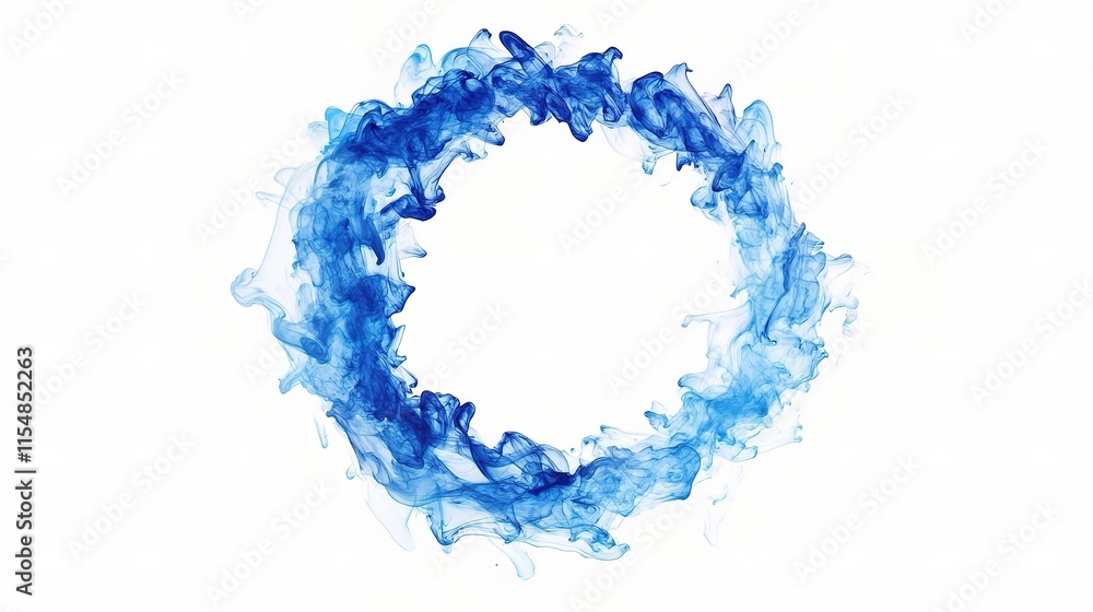 Poster mesmerizing blue ink drops in water creating circular patterns