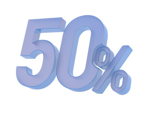 Fifty percent on white background. Isolated 3D illustration