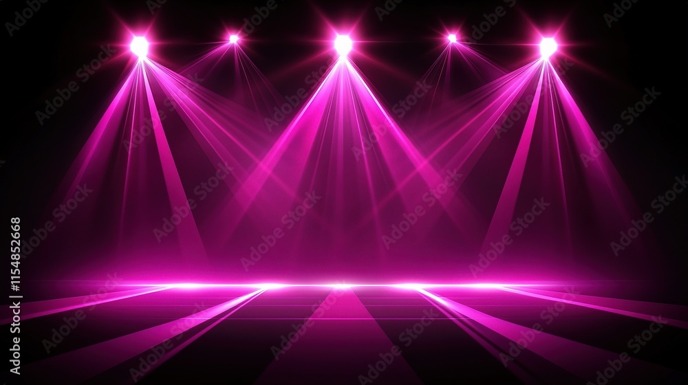 Poster dark background with intersecting lines and bright spotlights