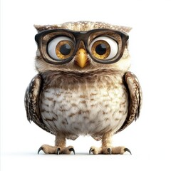 Fototapeta premium Adorable Cartoon Owl with Glasses, Captured in a Whimsical Style, Perfect for Children's Media, Educational Materials, or Nature-Themed Projects