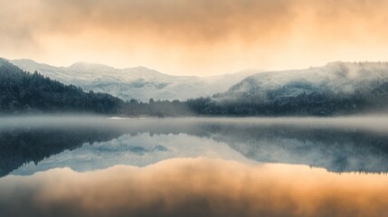 Fototapeta premium Serene Snow-Capped Mountains Reflected in a Tranquil Lake