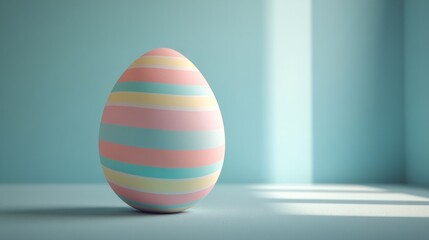 Fototapeta premium Easter egg with a minimalist design and pastel stripes on a soft blue background