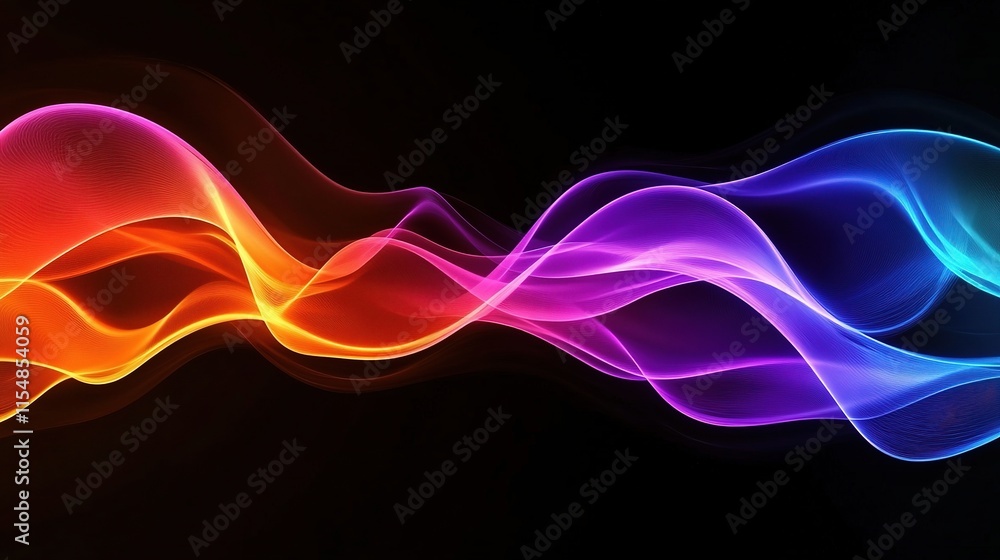 Poster colorful 3d wave pattern with flowing motion on dark background