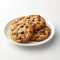 Chocolate chip cookies on a plate. Featuring gooey chocolate and nuts