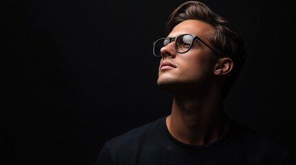 Obraz premium Stylish Young Man Against Sleek Black Background in Minimalist Style