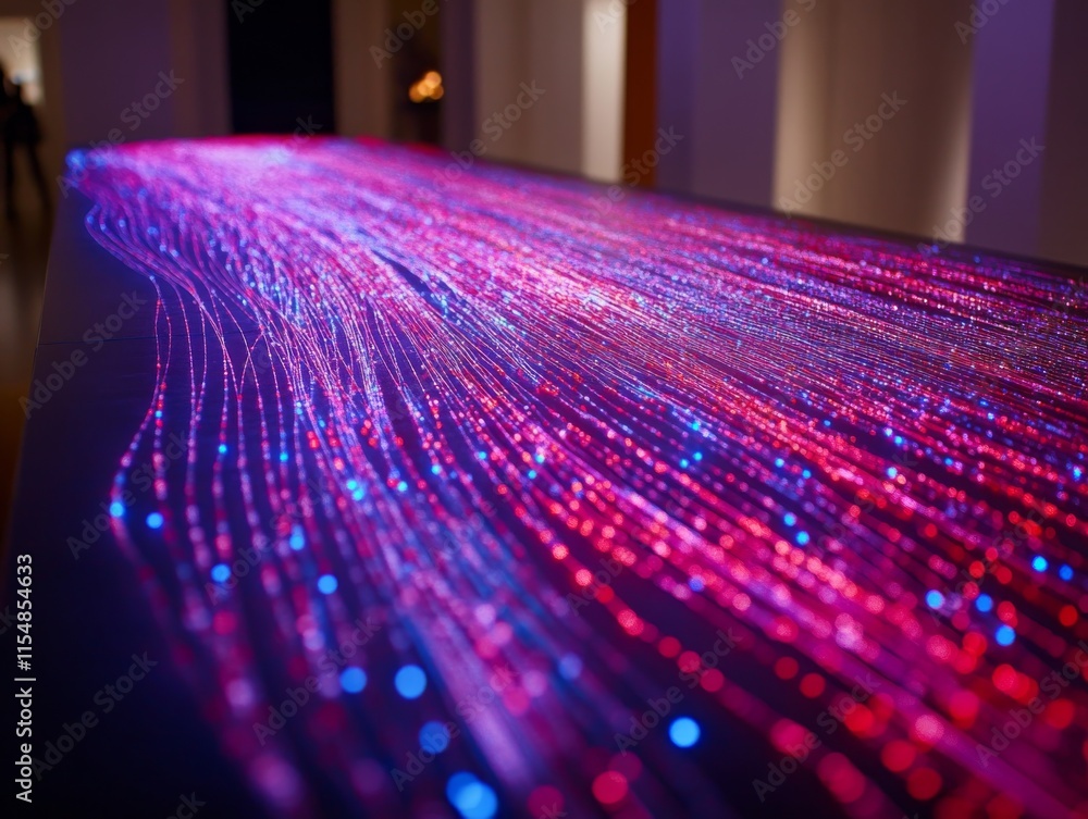 Poster Overhead view shows a vibrant digital stream with glowing lines of binary code, demonstrating encryption against a dark backdrop with copy space available